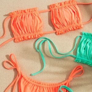orange strapless bikini